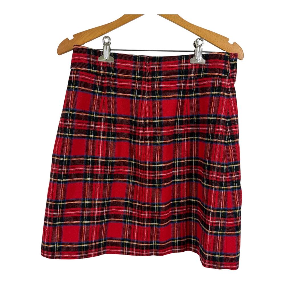 J. Crew Women Red Tartan Plaid Mini Skirt 4 Wool Blend A Line Preppy Academia - Picture 2 of 5